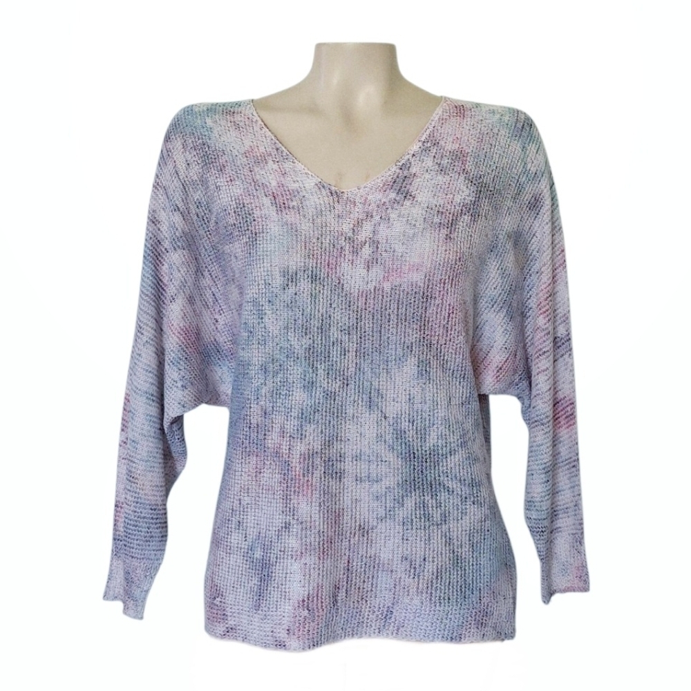 Sioni Pastel Watercolor Tye Dye Lightweight Sweater Coastal Loose L